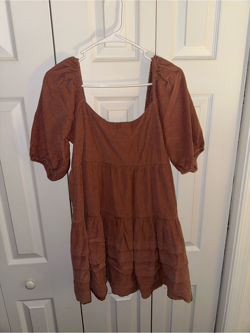 American Eagle Outfitters Dusty Pink Tiered Puff Sleeve Mini Dress